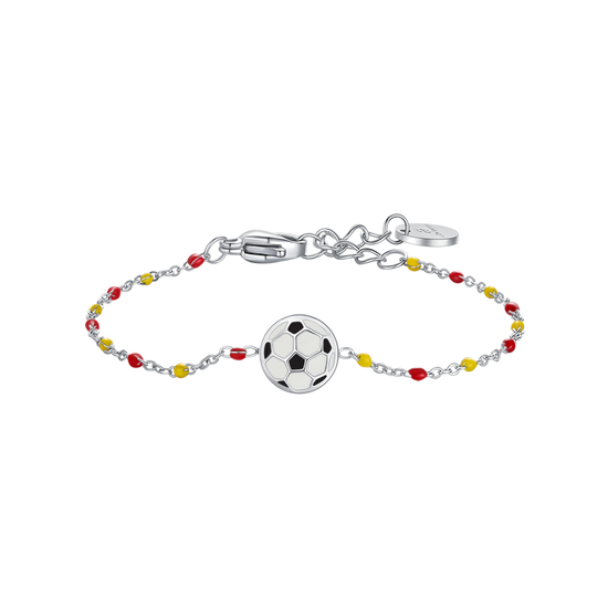 BRACCIALE IN ACCIAIO CON PALLONE E PIETRE GIALLE E ROSSE