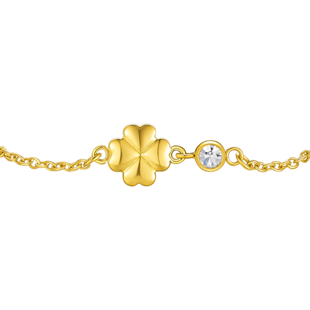 BRACCIALE IN ACCIAIO E IP GOLD CON QUADRIFOGLIO E CRISTALLO BIANCO