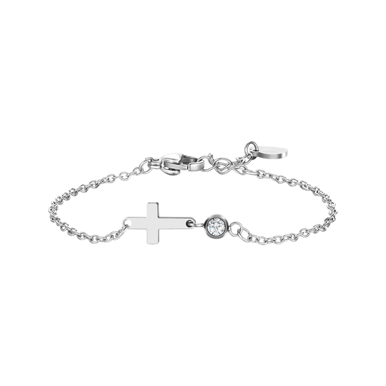 BRACCIALE IN ACCIAIO CON CROCE E CRISTALLO BIANCO