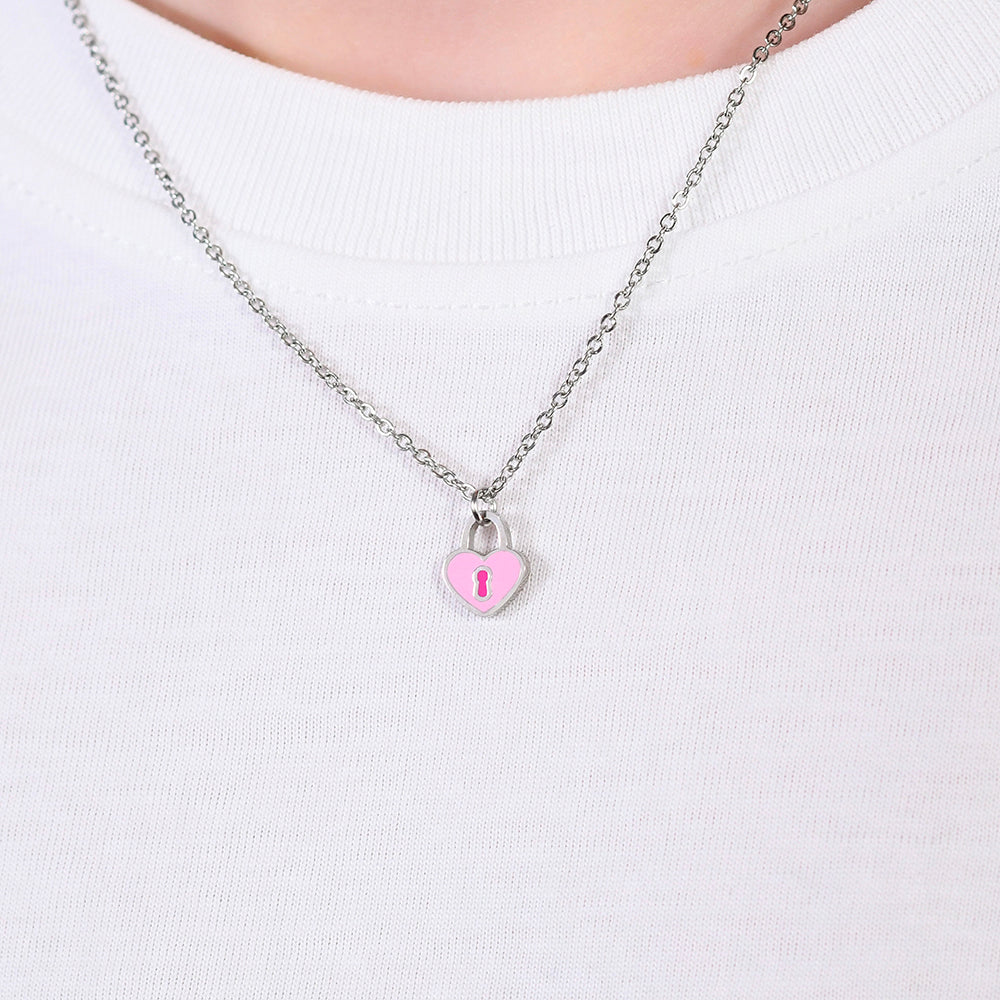 STEEL GIRL NECKLACE WITH HEART PADLOCK