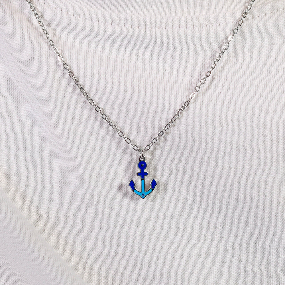 STEEL BABY NECKLACE WITH BLUE ANCHOR