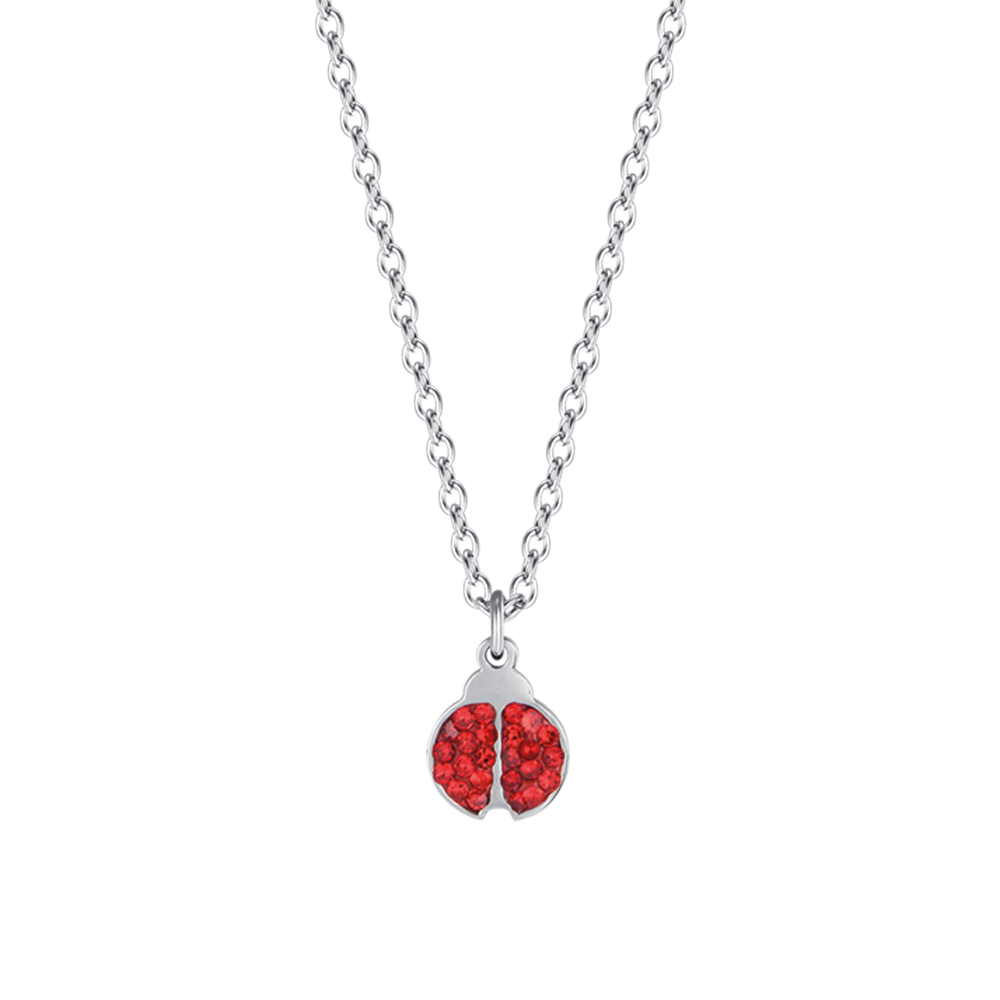 STEEL GIRL NECKLACE WITH LADYBUG AND RED CRYSTALS