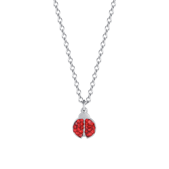 STEEL GIRL NECKLACE WITH LADYBUG AND RED CRYSTALS