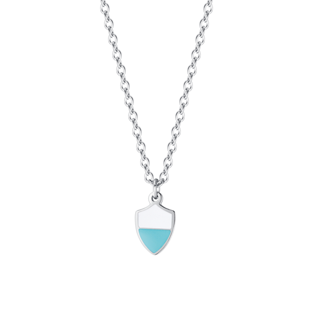 STEEL BABY NECKLACE WITH WHITE AND BLUE ENAMEL