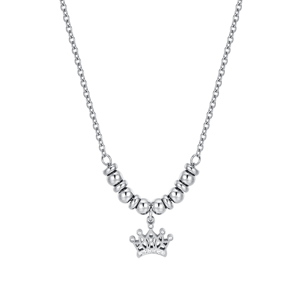 STEEL GIRL NECKLACE WITH CROWN WITH WHITE CRYSTALS