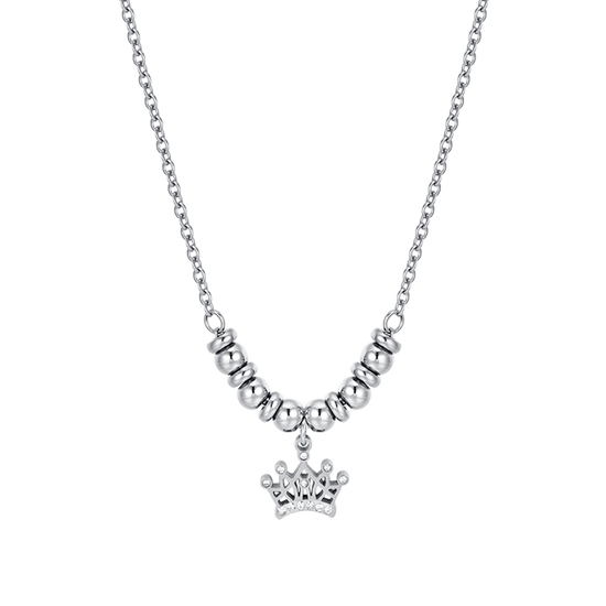 STEEL GIRL NECKLACE WITH CROWN WITH WHITE CRYSTALS