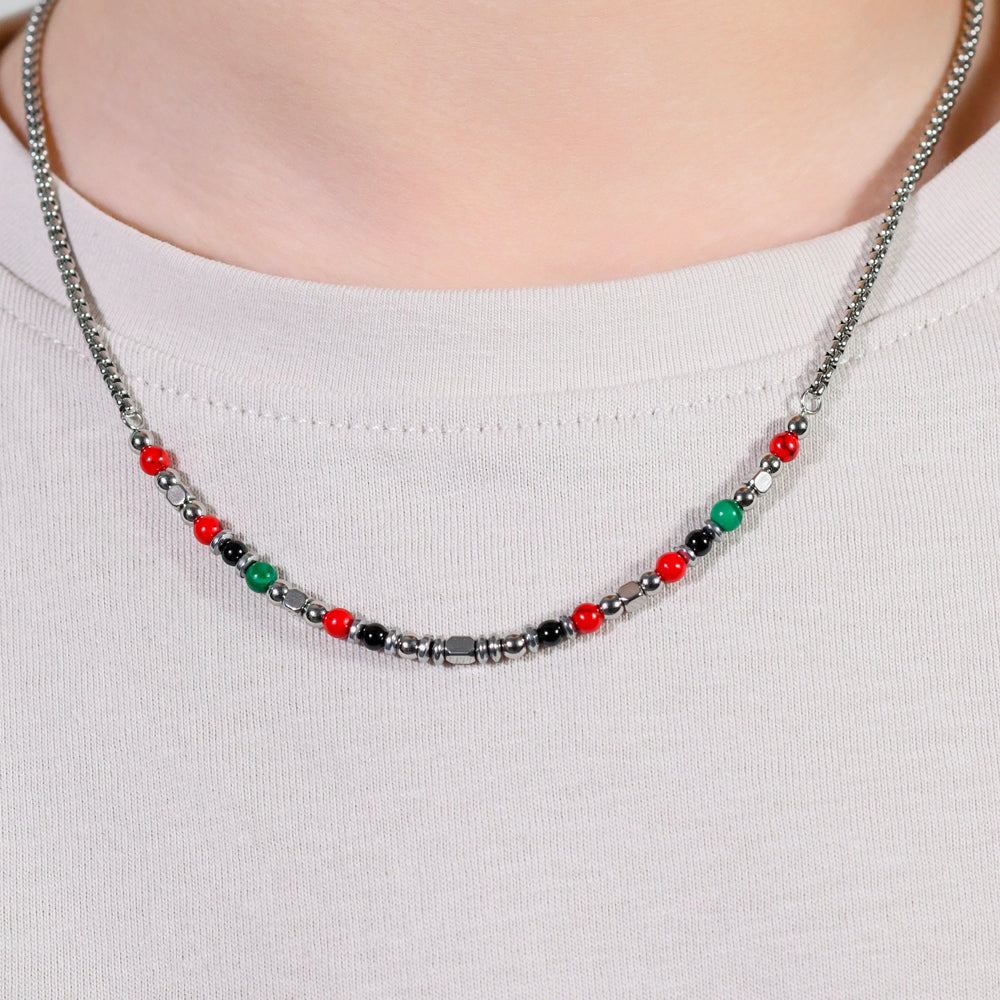 STEEL BABY NECKLACE WITH MULTICOLOR STONES