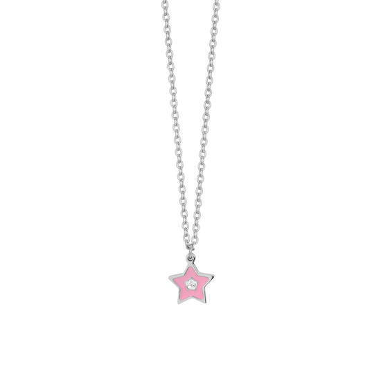 PINK ENAMEL STEEL GIRL NECKLACE