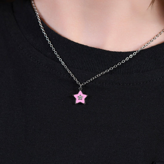 PINK ENAMEL STEEL GIRL NECKLACE