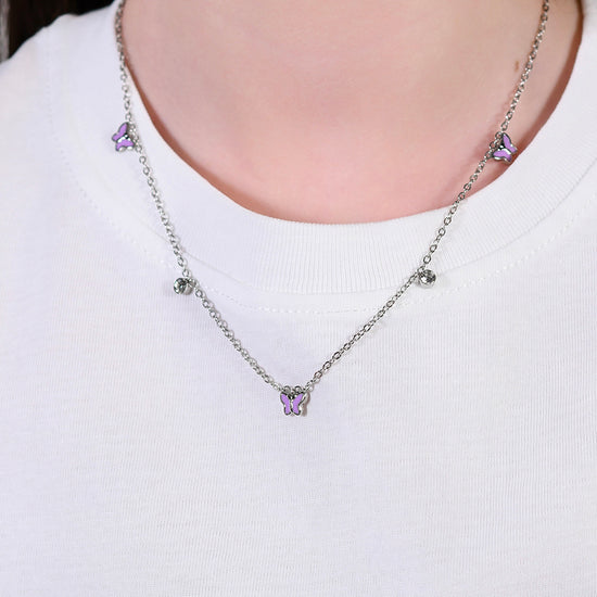 PURPLE ENAMEL STEEL GIRL NECKLACE