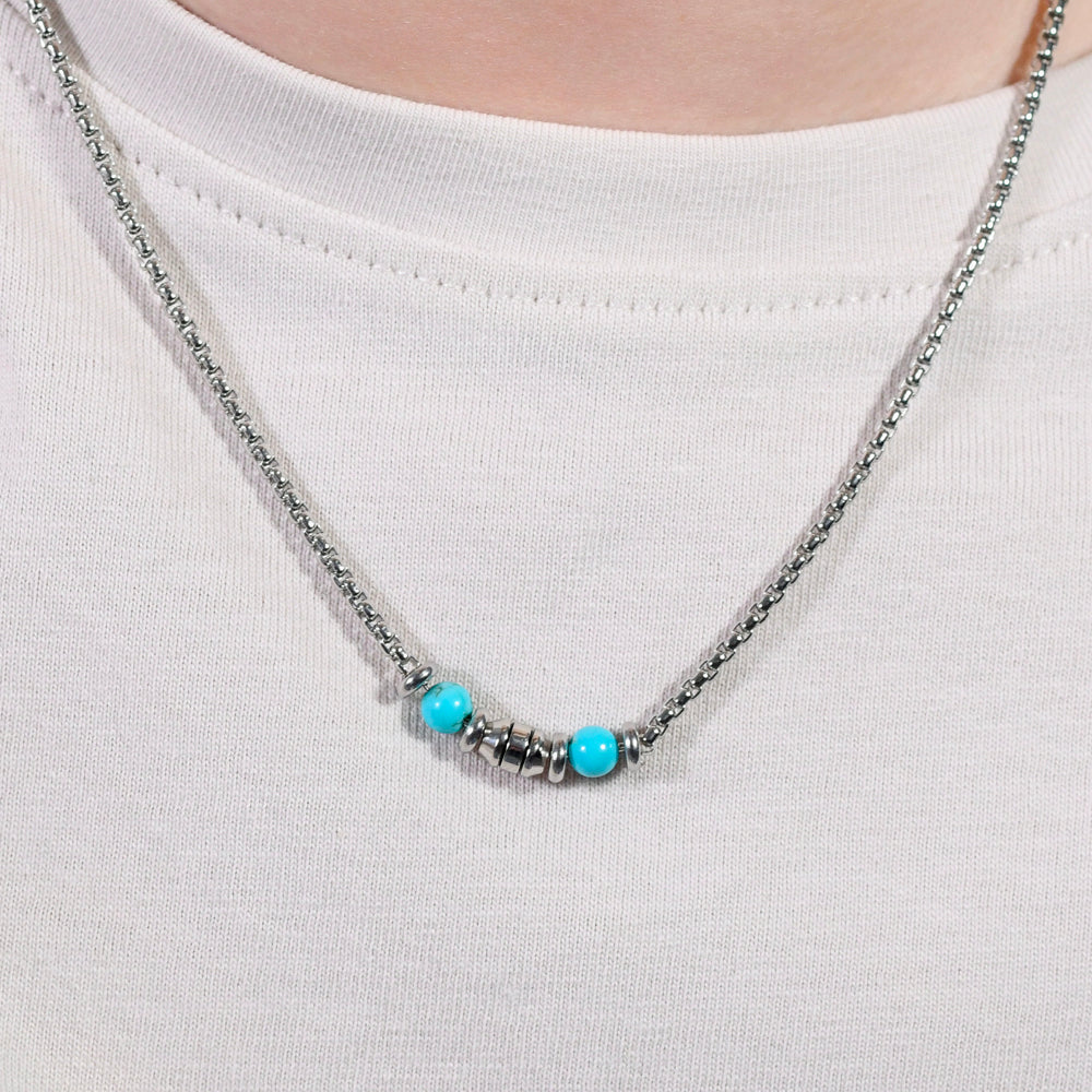 CHILD'S NECKLACE IN STEEL TURQUOISE STONES Luca Barra