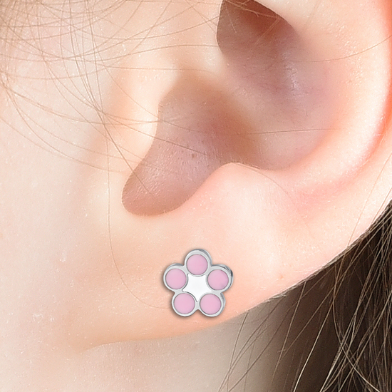 STEEL GIRL EARRINGS WITH FLOWERS