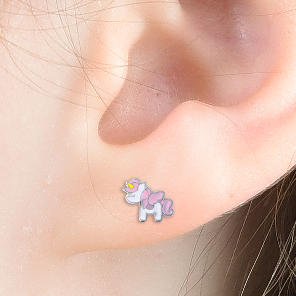 STEEL GIRL EARRINGS WITH UNICORNS