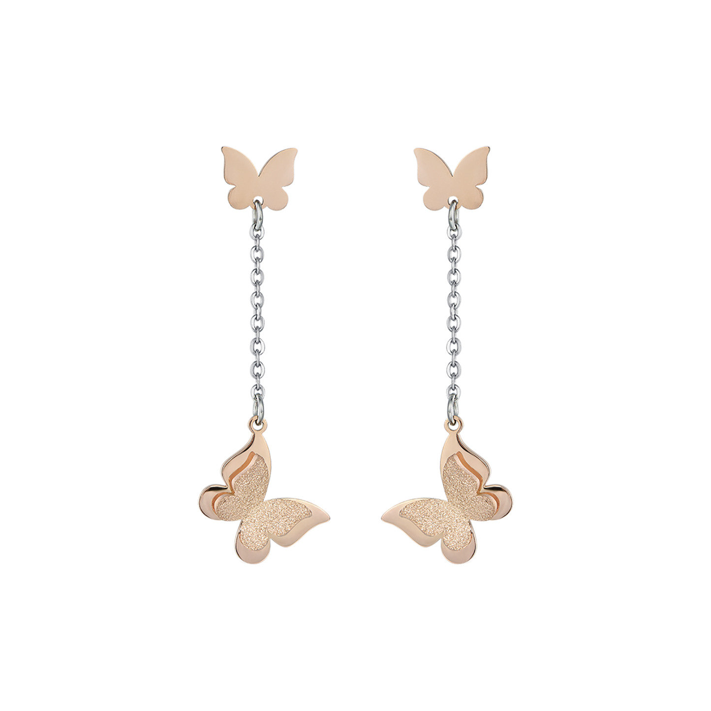 STAINLESS STEEL EARRINGS, IP ROSE BUTTERFLIES WITH GLITTER IP ROSE Luca Barra