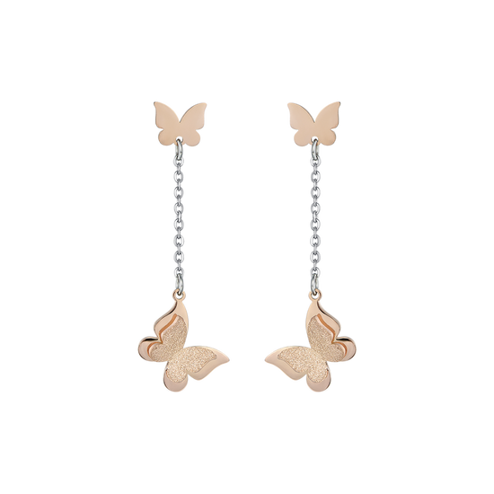 STAINLESS STEEL EARRINGS, IP ROSE BUTTERFLIES WITH GLITTER IP ROSE Luca Barra