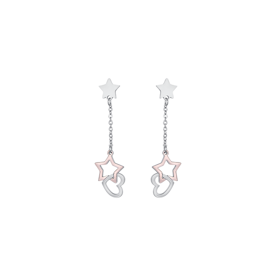 STEEL HEARTS AND STAR IP ROSE EARRINGS