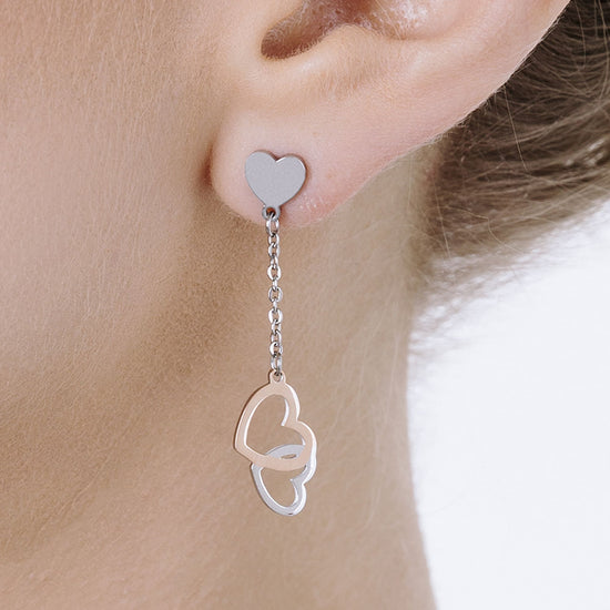 STEEL EARRINGS WITH STEEL HEARTS AND STEEL IP ROSES