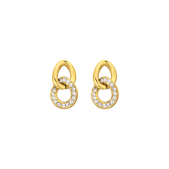 WOMEN'S IP GOLD STEEL EARRINGS WITH CRYSTALS