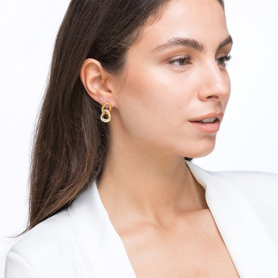 WOMEN'S IP GOLD STEEL EARRINGS WITH CRYSTALS