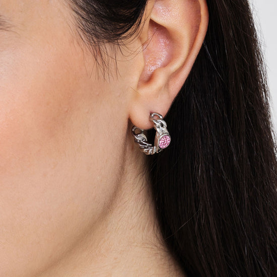 WOMEN'S STEEL EARRINGS WITH PINK CRYSTALS