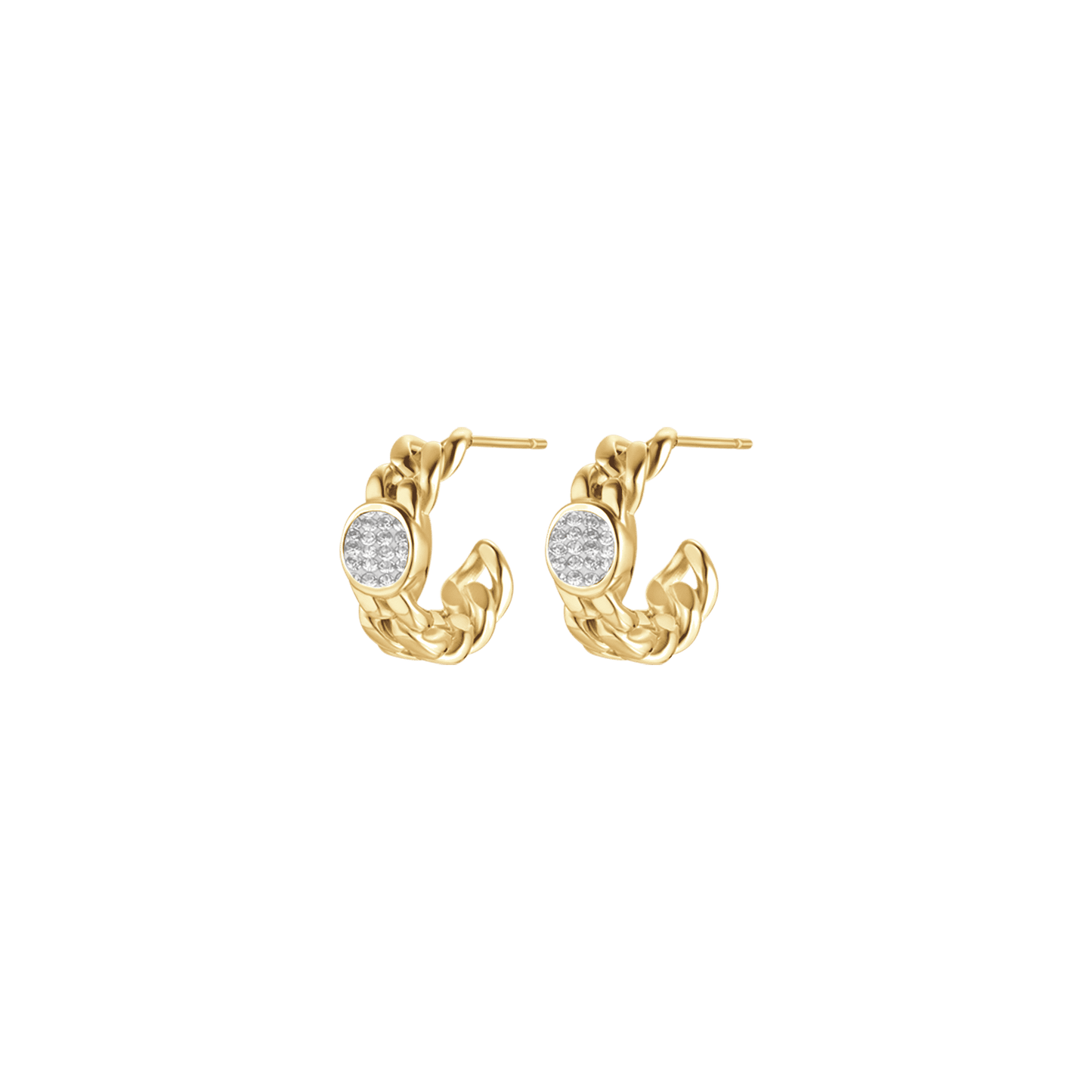 WOMEN'S IP GOLD STEEL AND WHITE CRYSTAL EARRINGS