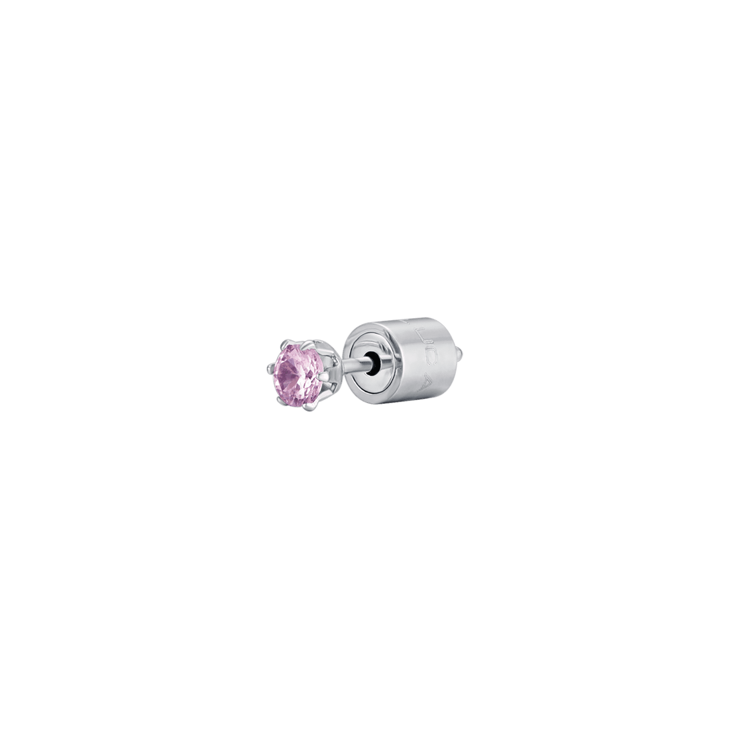 MONO POINT LIGHT STEEL EARRING WITH PINK CRYSTAL