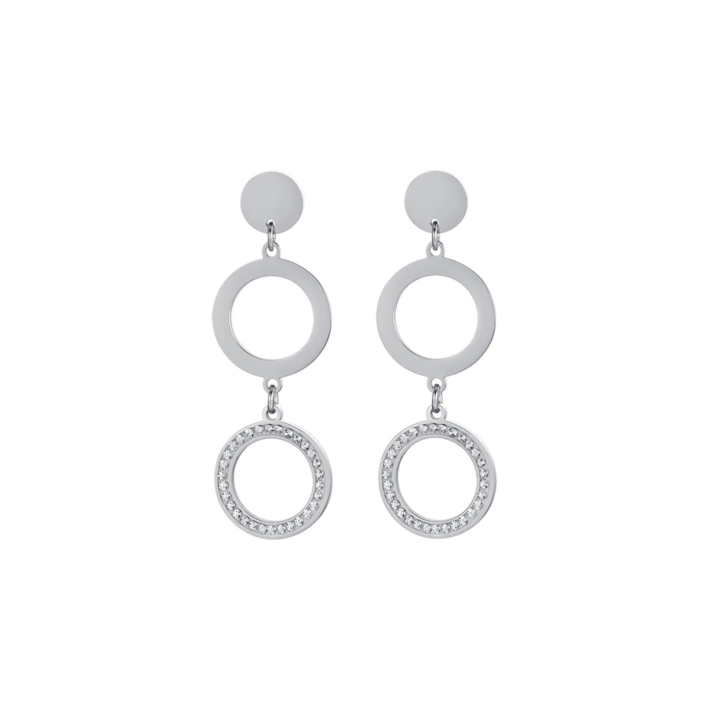 WOMEN'S STEEL IP GOLD PENDANT EARRINGS WITH WHITE CRYSTALS