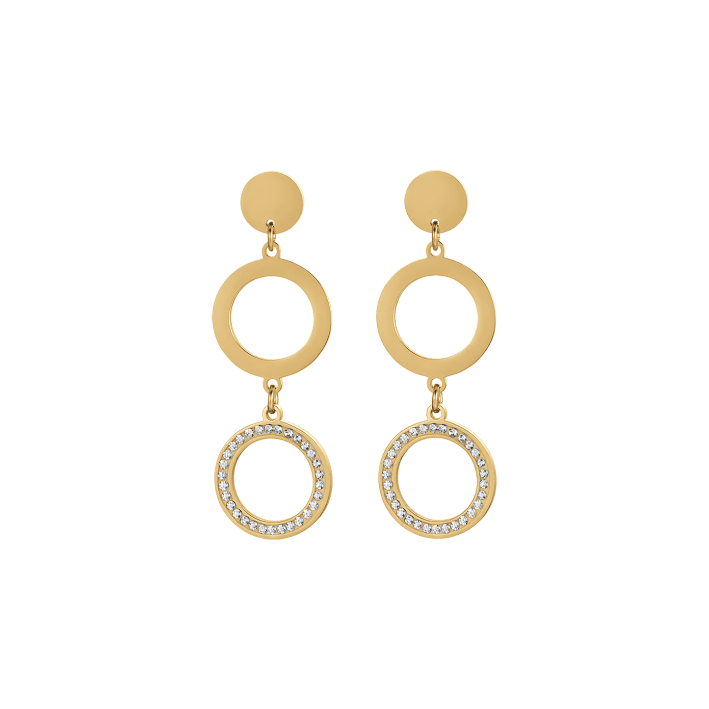 WOMEN'S STEEL IP GOLD PENDANT EARRINGS WITH WHITE CRYSTALS