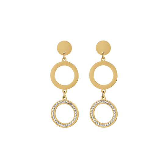 WOMEN'S STEEL IP GOLD PENDANT EARRINGS WITH WHITE CRYSTALS