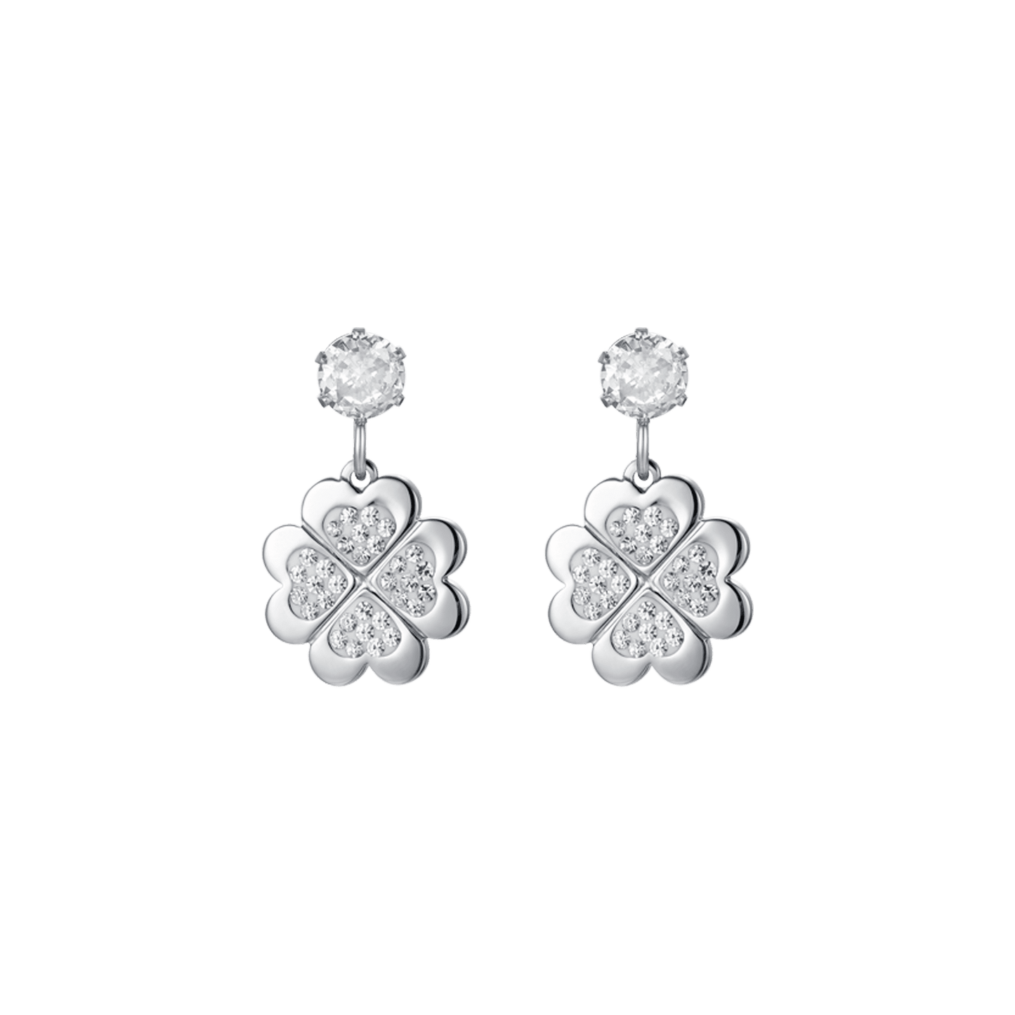 WOMEN'S STEEL SHAMROCK EARRINGS WITH WHITE CRYSTALS