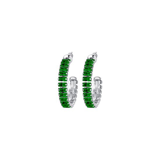 WOMEN'S STEEL EARRINGS WITH GREEN CRYSTALS