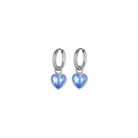 WOMEN'S STEEL EARRINGS WITH HEARTS LIGHT BLUE DOTS