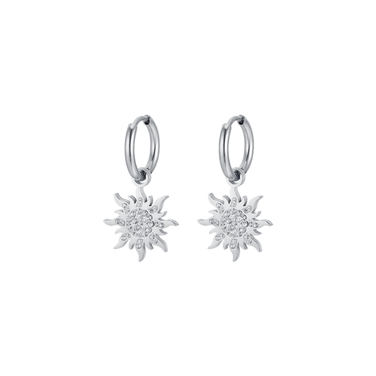 WOMEN'S STEEL SUN EARRINGS WITH WHITE CRYSTALS