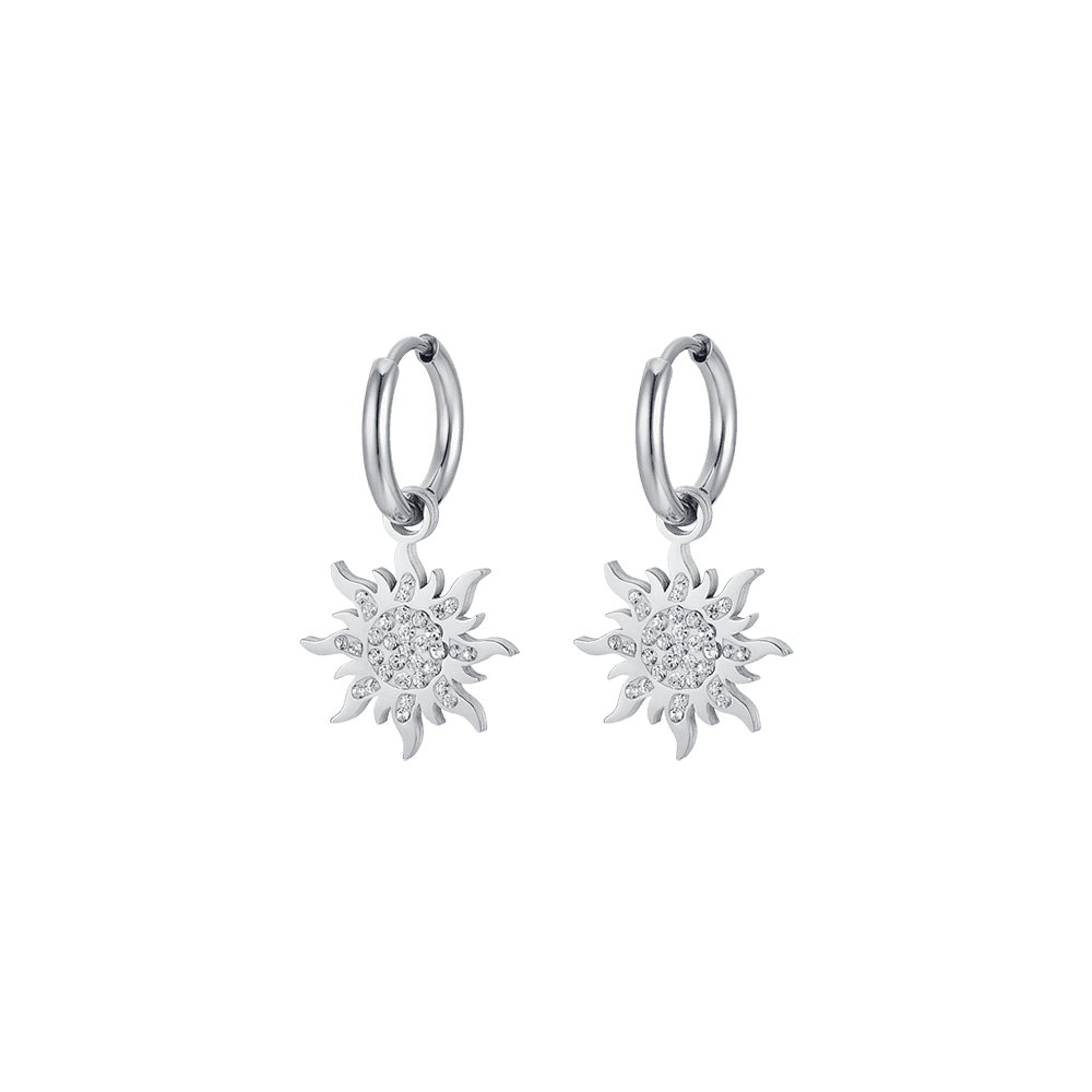 WOMEN'S STEEL SUN EARRINGS WITH WHITE CRYSTALS