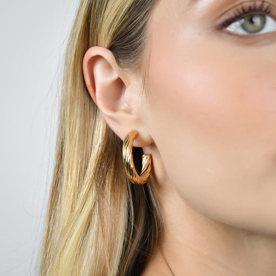 WOMEN'S IP GOLD STEEL HOOPS EARRINGS