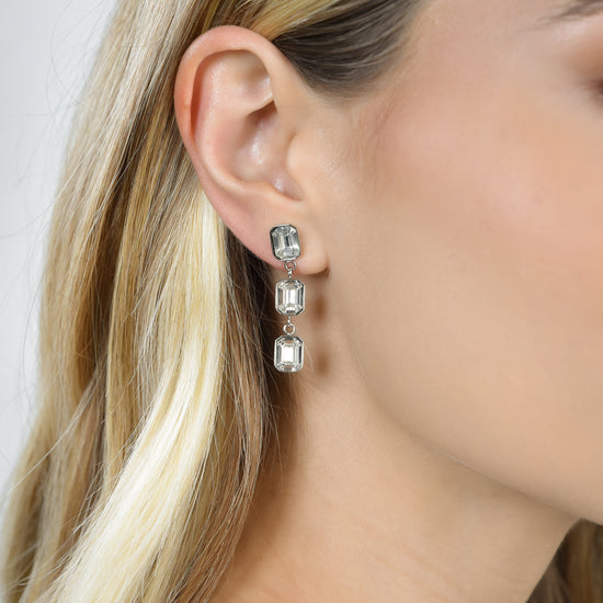 WOMEN'S STEEL EARRINGS WITH WHITE CRYSTALS