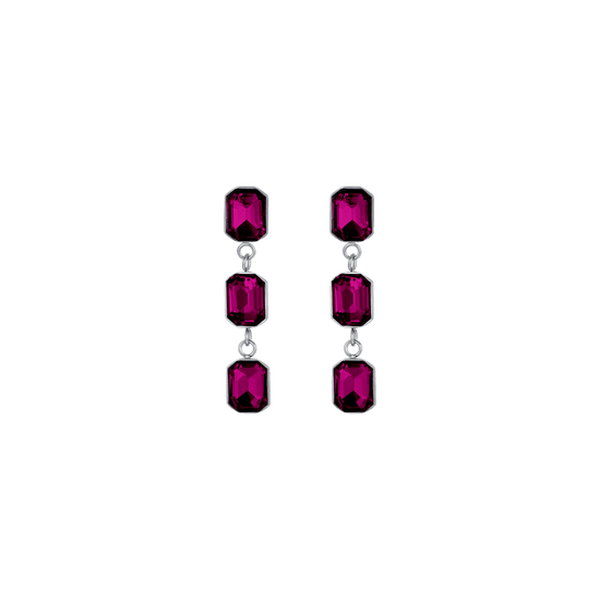 WOMEN'S STEEL EARRINGS WITH FUCHSIA CRYSTALS