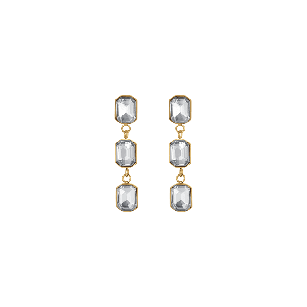 IP GOLD STEEL WOMEN'S EARRINGS WITH WHITE CRYSTALS