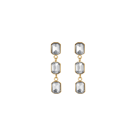 IP GOLD STEEL WOMEN'S EARRINGS WITH WHITE CRYSTALS