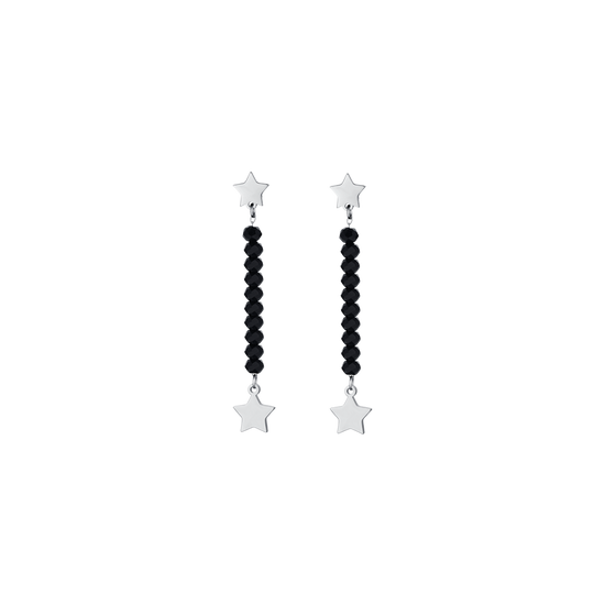 WOMEN'S STEEL EARRINGS WITH BLACK CRYSTALS AND STARS