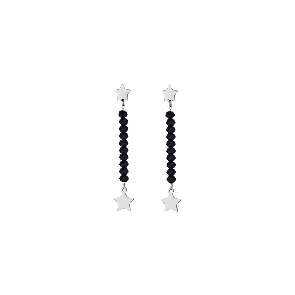 WOMEN'S STEEL EARRINGS WITH BLACK CRYSTALS AND STARS