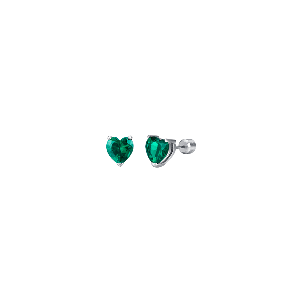 WOMEN'S STEEL EARRINGS WITH GREEN CRYSTAL HEARTS