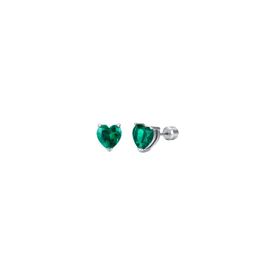 WOMEN'S STEEL EARRINGS WITH GREEN CRYSTAL HEARTS