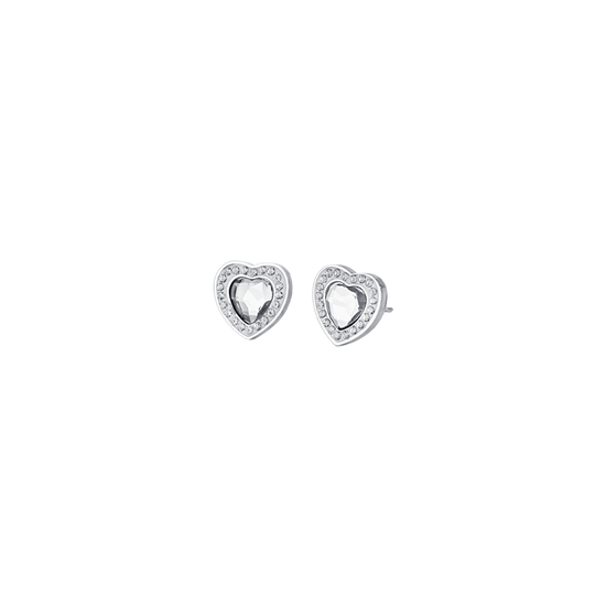 WOMEN'S STEEL HEARTS WHITE CRYSTAL EARRINGS