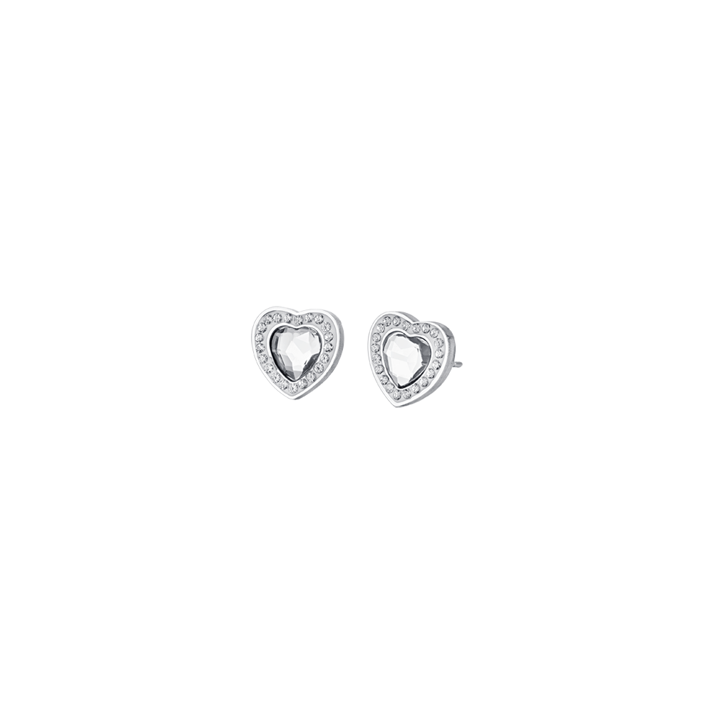 WOMEN'S STEEL HEARTS WHITE CRYSTAL EARRINGS