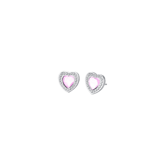 WOMEN'S STEEL EARRINGS PINK CRYSTAL HEARTS AND WHITE CRYSTALS