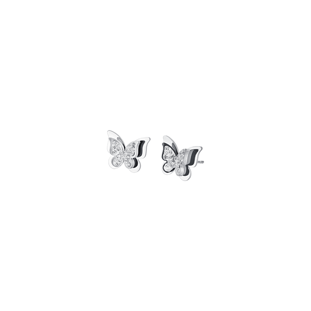 WOMEN'S STEEL BUTTERFLY EARRINGS WITH WHITE CRYSTALS