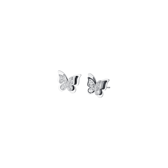 WOMEN'S STEEL BUTTERFLY EARRINGS WITH WHITE CRYSTALS