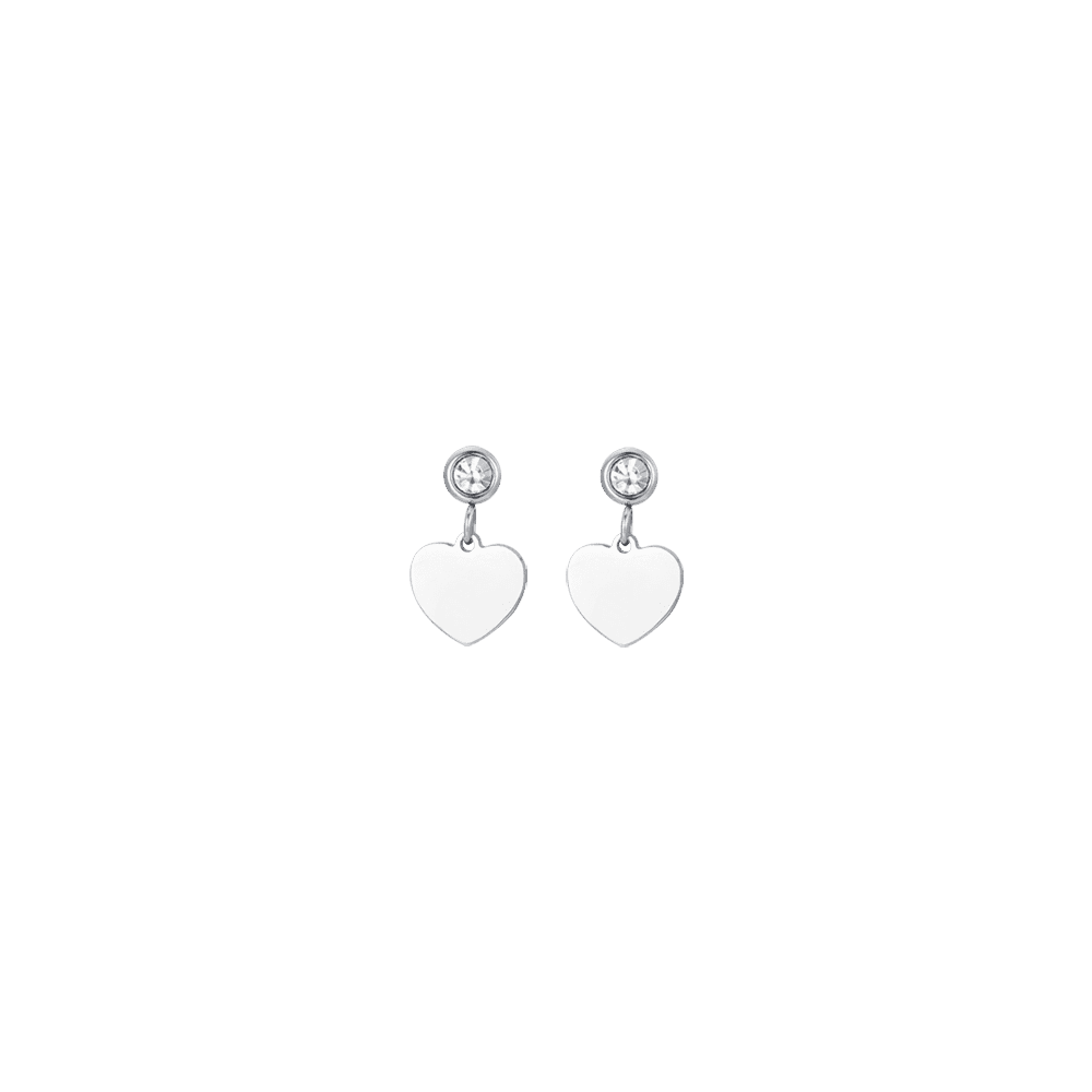 WOMEN'S STEEL EARRINGS WITH HEART AND WHITE CUBIC ZIRCONIA