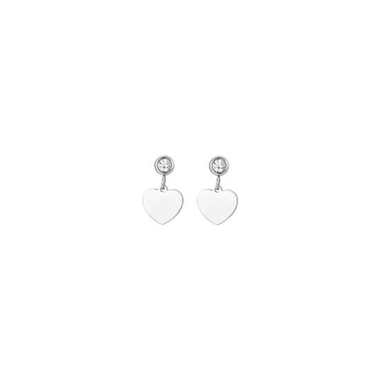 WOMEN'S STEEL EARRINGS WITH HEART AND WHITE CUBIC ZIRCONIA